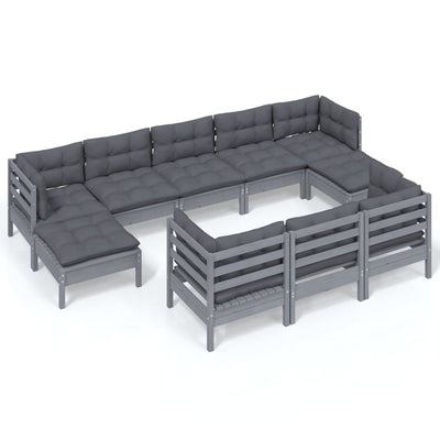 10 Piece Garden Lounge Set with Cushions Grey Solid Pinewood Payday Deals