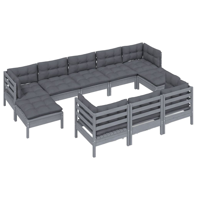 10 Piece Garden Lounge Set with Cushions Grey Solid Pinewood Payday Deals