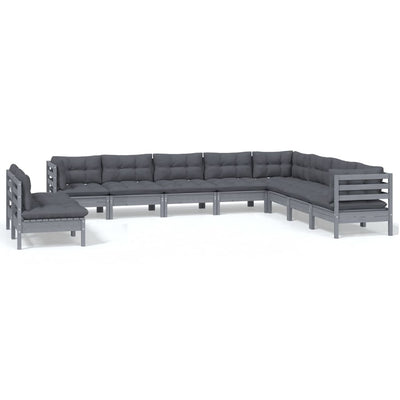 10 Piece Garden Lounge Set with Cushions Grey Solid Pinewood Payday Deals