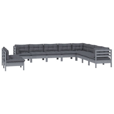 10 Piece Garden Lounge Set with Cushions Grey Solid Pinewood Payday Deals