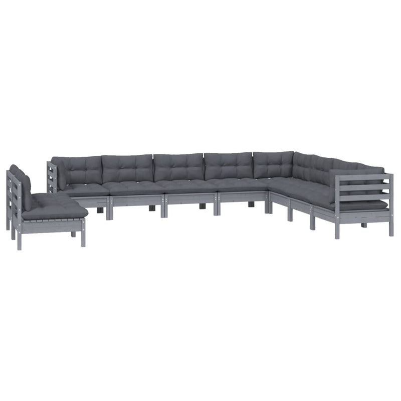 10 Piece Garden Lounge Set with Cushions Grey Solid Pinewood Payday Deals