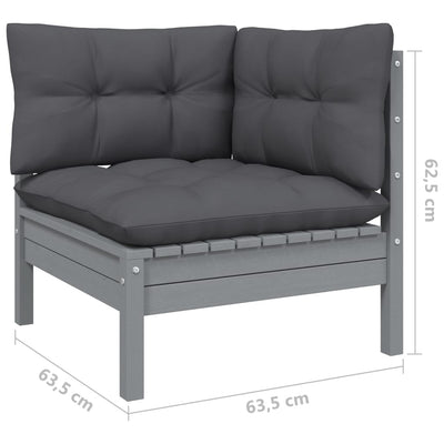 10 Piece Garden Lounge Set with Cushions Grey Solid Pinewood Payday Deals