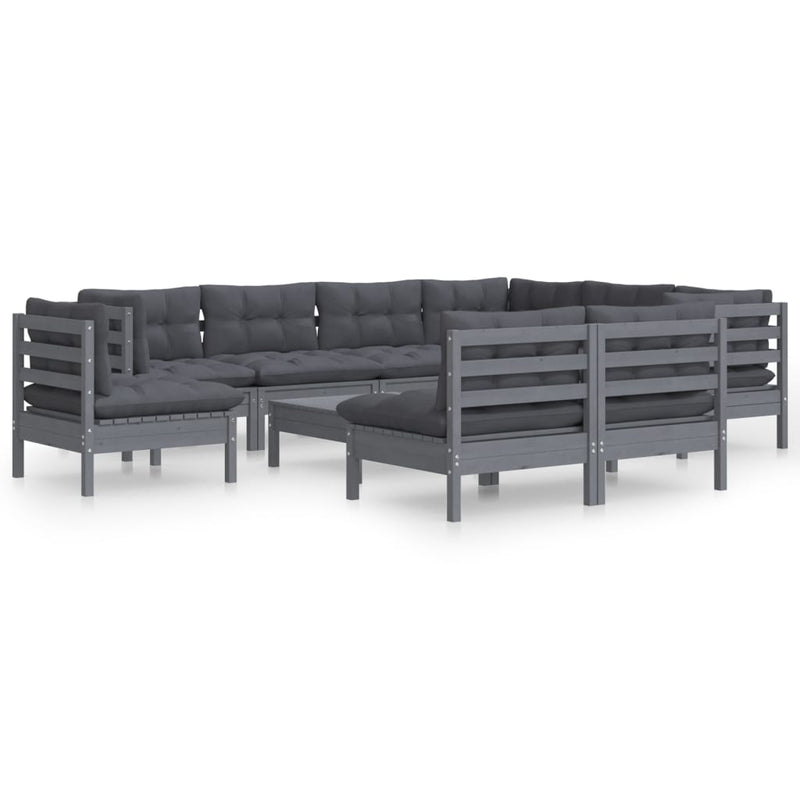 10 Piece Garden Lounge Set with Cushions Grey Solid Pinewood Payday Deals