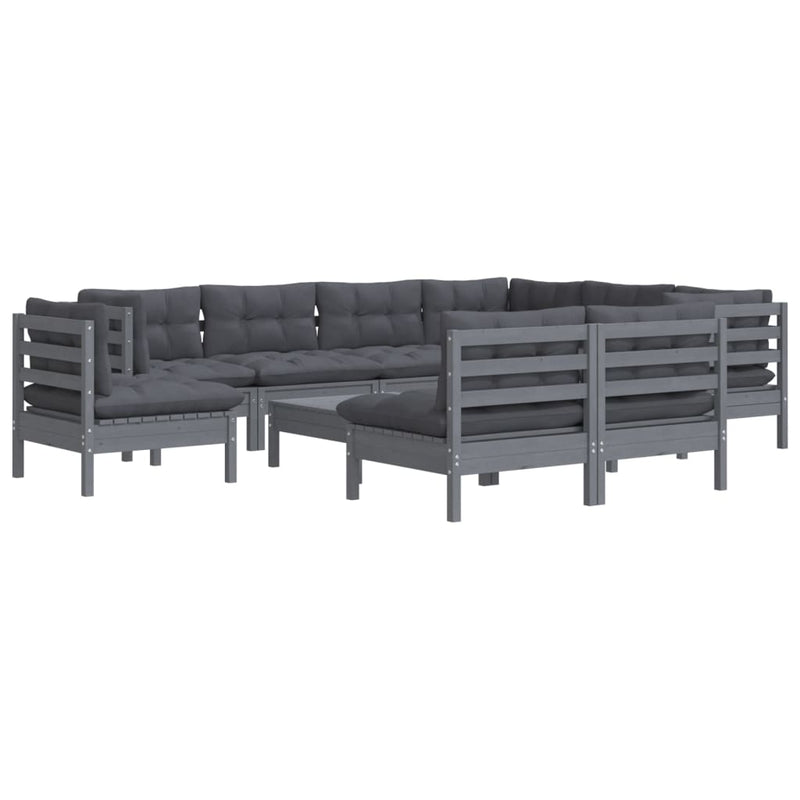 10 Piece Garden Lounge Set with Cushions Grey Solid Pinewood Payday Deals