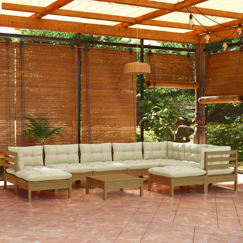 10 Piece Garden Lounge Set with Cushions Honey Brown Pinewood Payday Deals