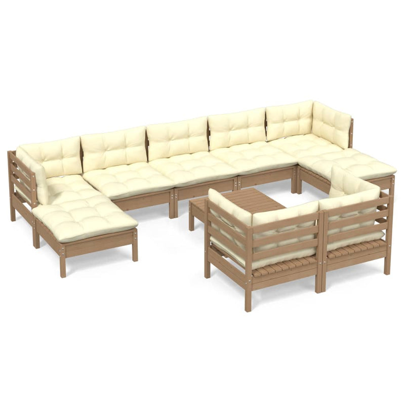 10 Piece Garden Lounge Set with Cushions Honey Brown Pinewood Payday Deals