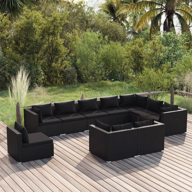 10 Piece Garden Lounge Set with Cushions Poly Rattan Black Payday Deals
