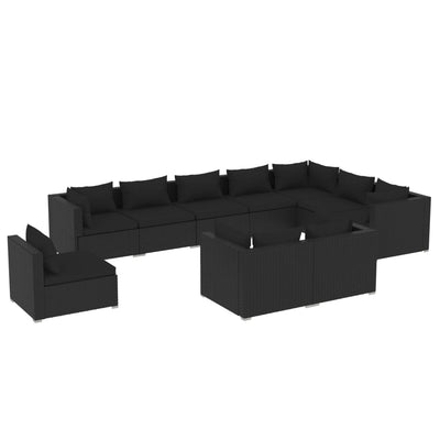 10 Piece Garden Lounge Set with Cushions Poly Rattan Black Payday Deals