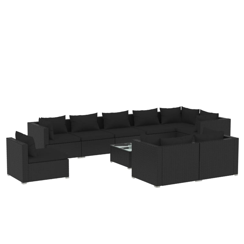 10 Piece Garden Lounge Set with Cushions Poly Rattan Black Payday Deals
