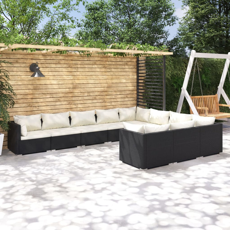 10 Piece Garden Lounge Set with Cushions Poly Rattan Black Payday Deals