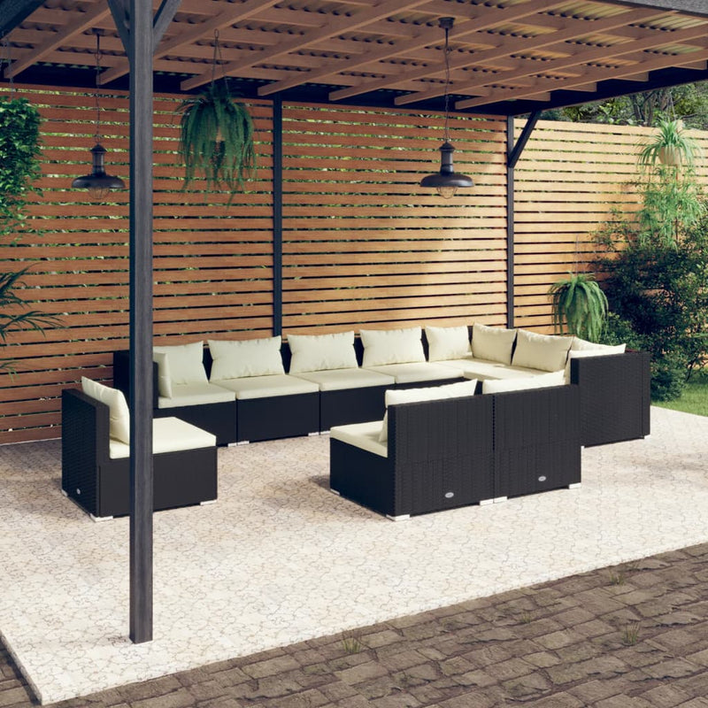 10 Piece Garden Lounge Set with Cushions Poly Rattan Black Payday Deals