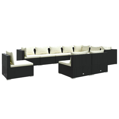10 Piece Garden Lounge Set with Cushions Poly Rattan Black Payday Deals