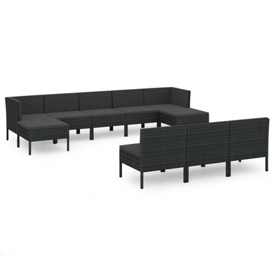 10 Piece Garden Lounge Set with Cushions Poly Rattan Black Payday Deals