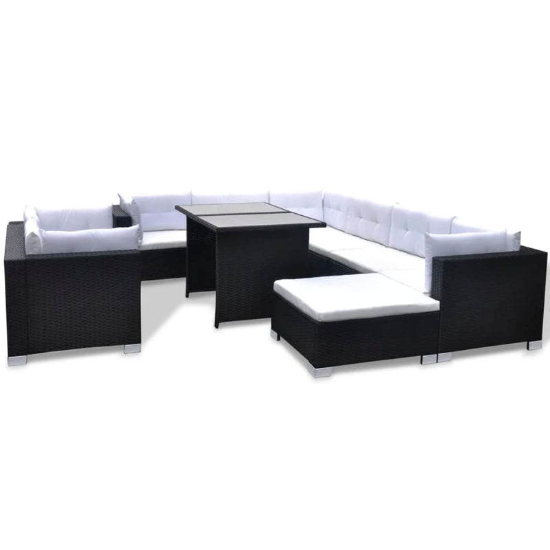 10 Piece Garden Lounge Set with Cushions Poly Rattan Black Payday Deals