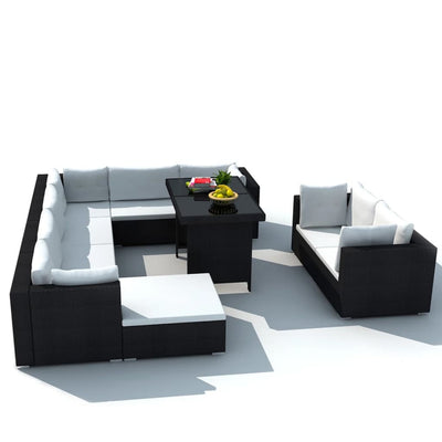 10 Piece Garden Lounge Set with Cushions Poly Rattan Black Payday Deals
