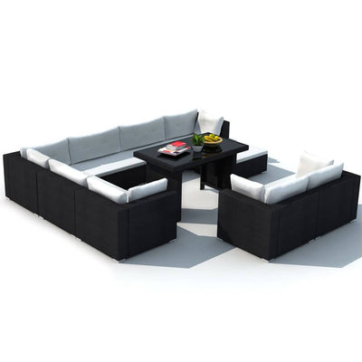 10 Piece Garden Lounge Set with Cushions Poly Rattan Black Payday Deals
