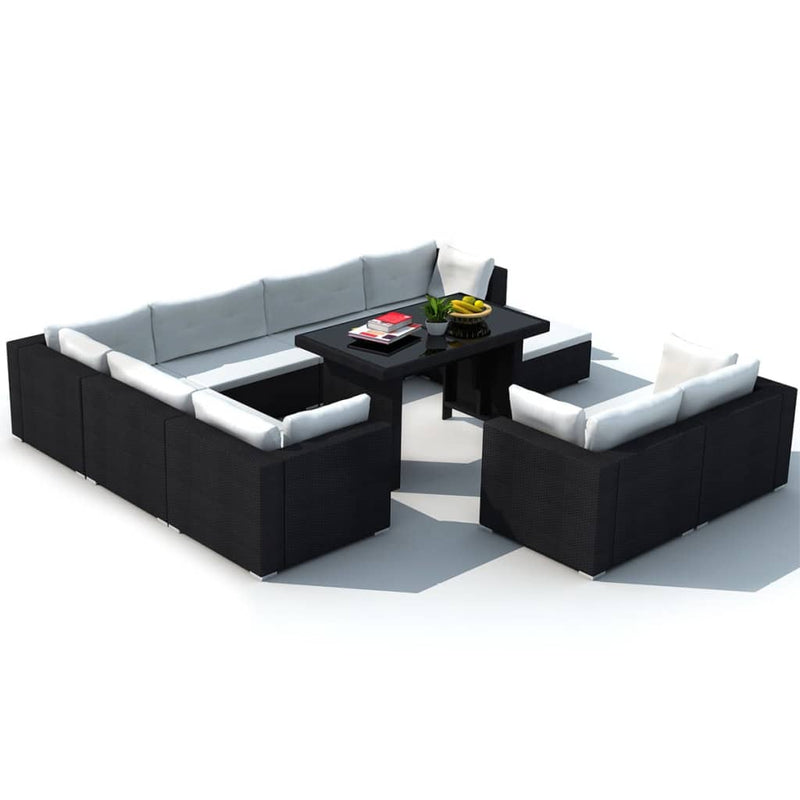 10 Piece Garden Lounge Set with Cushions Poly Rattan Black Payday Deals