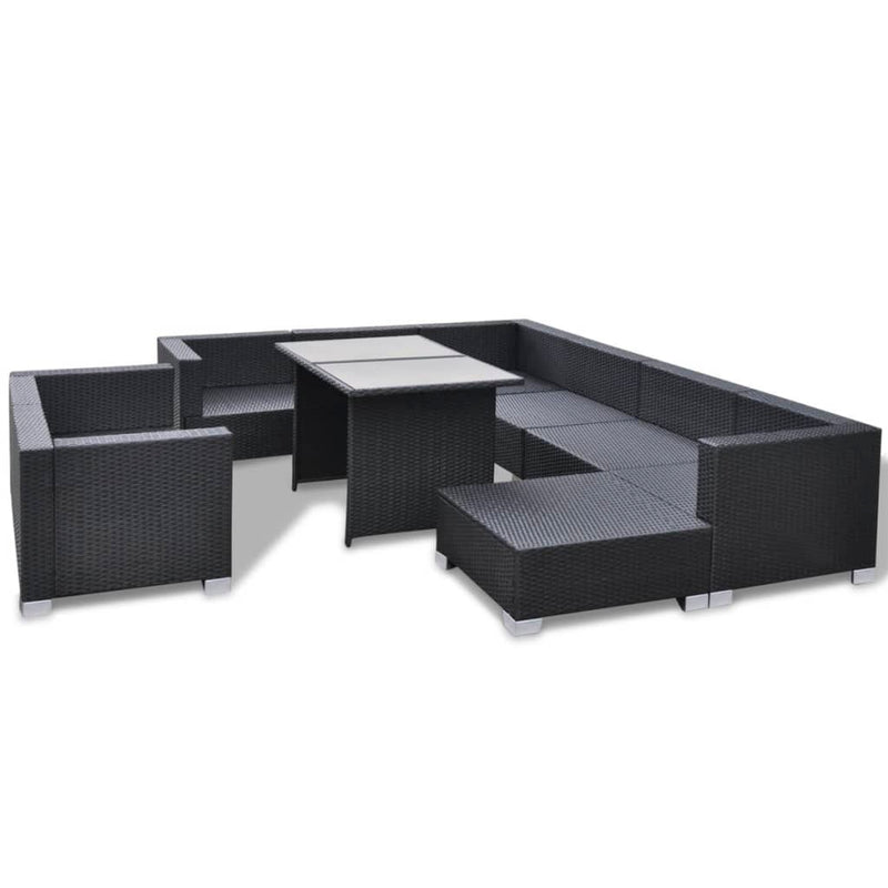 10 Piece Garden Lounge Set with Cushions Poly Rattan Black Payday Deals