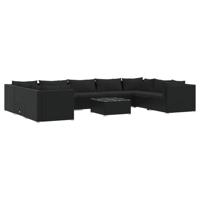 10 Piece Garden Lounge Set with Cushions Poly Rattan Black Payday Deals