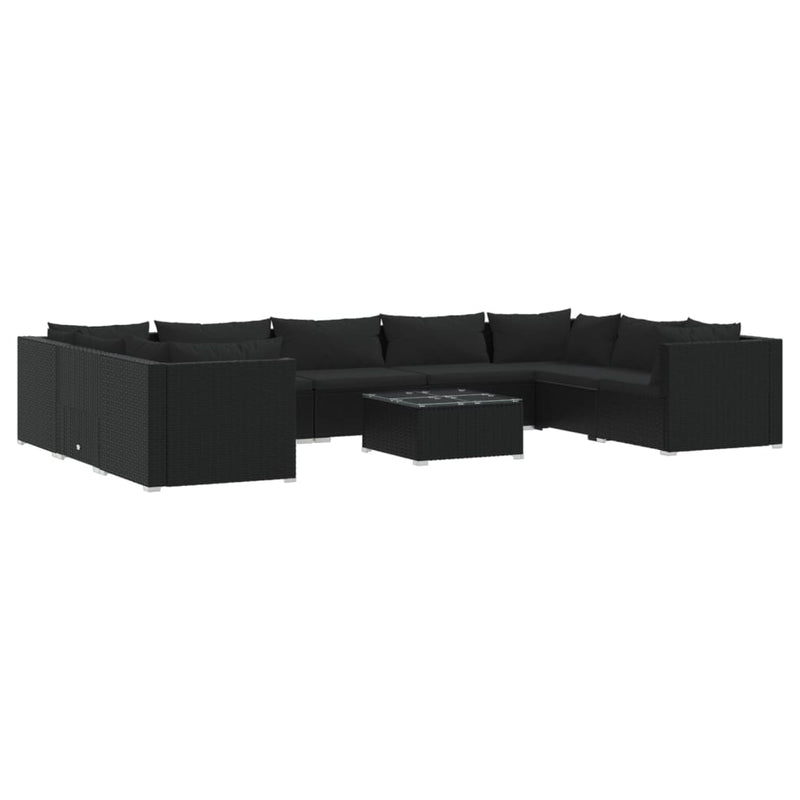 10 Piece Garden Lounge Set with Cushions Poly Rattan Black Payday Deals