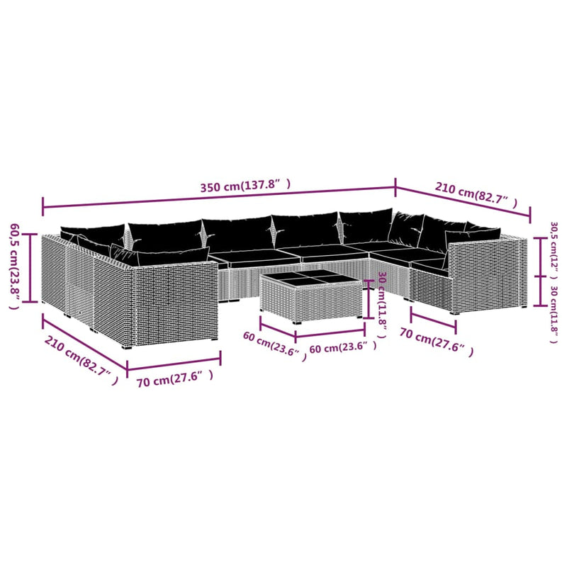 10 Piece Garden Lounge Set with Cushions Poly Rattan Black Payday Deals