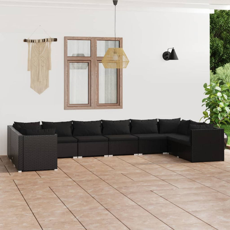 10 Piece Garden Lounge Set with Cushions Poly Rattan Black Payday Deals