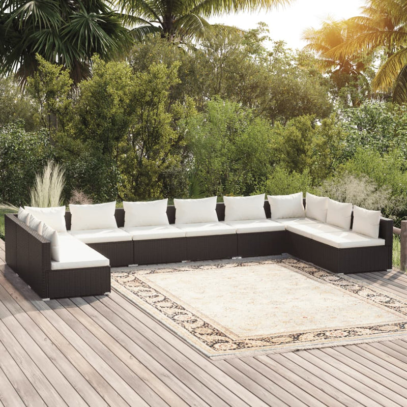 10 Piece Garden Lounge Set with Cushions Poly Rattan Black Payday Deals