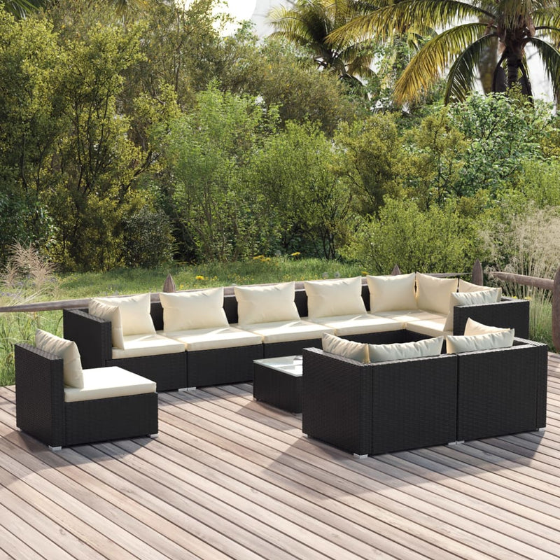 10 Piece Garden Lounge Set with Cushions Poly Rattan Black Payday Deals