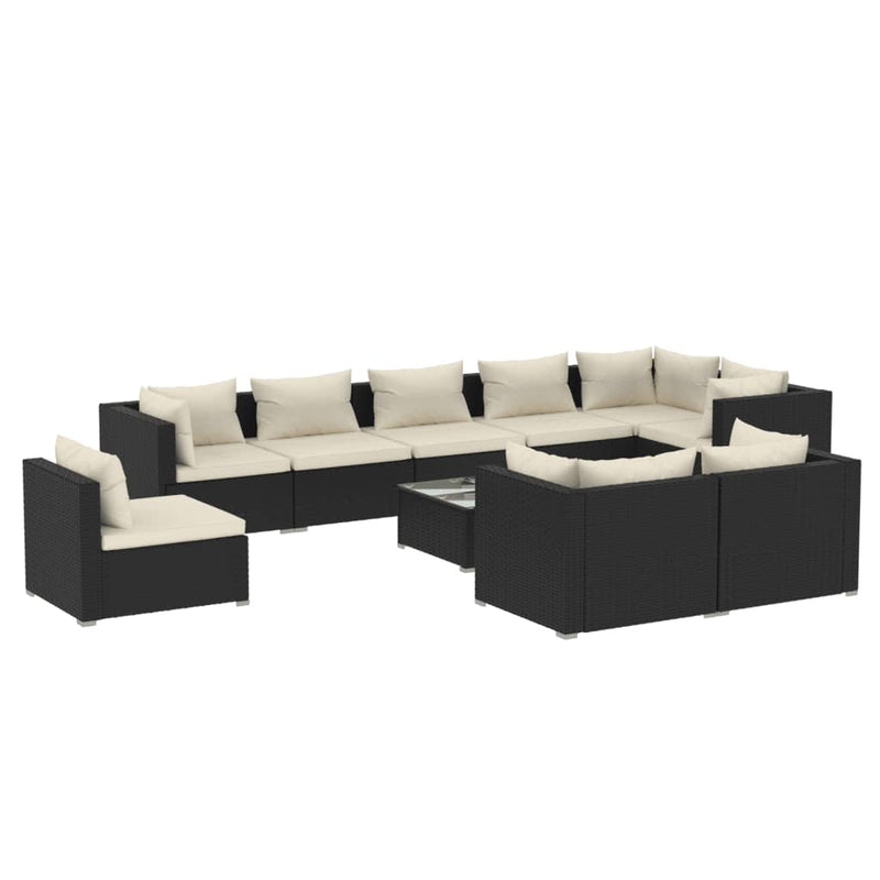 10 Piece Garden Lounge Set with Cushions Poly Rattan Black Payday Deals