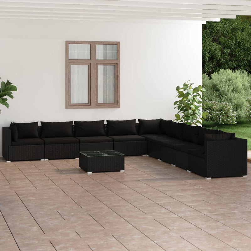 10 Piece Garden Lounge Set with Cushions Poly Rattan Black Payday Deals