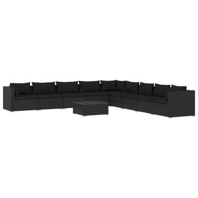 10 Piece Garden Lounge Set with Cushions Poly Rattan Black Payday Deals
