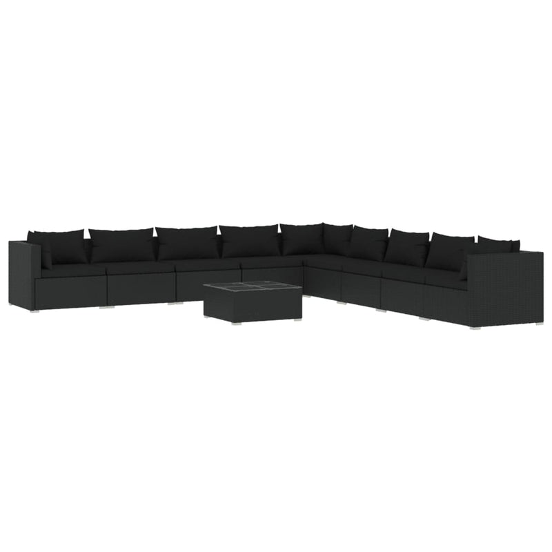 10 Piece Garden Lounge Set with Cushions Poly Rattan Black Payday Deals