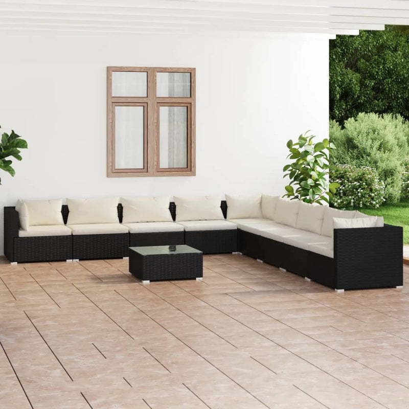 10 Piece Garden Lounge Set with Cushions Poly Rattan Black Payday Deals