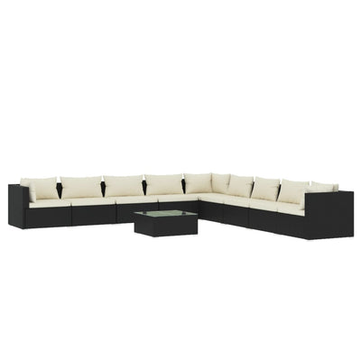 10 Piece Garden Lounge Set with Cushions Poly Rattan Black Payday Deals