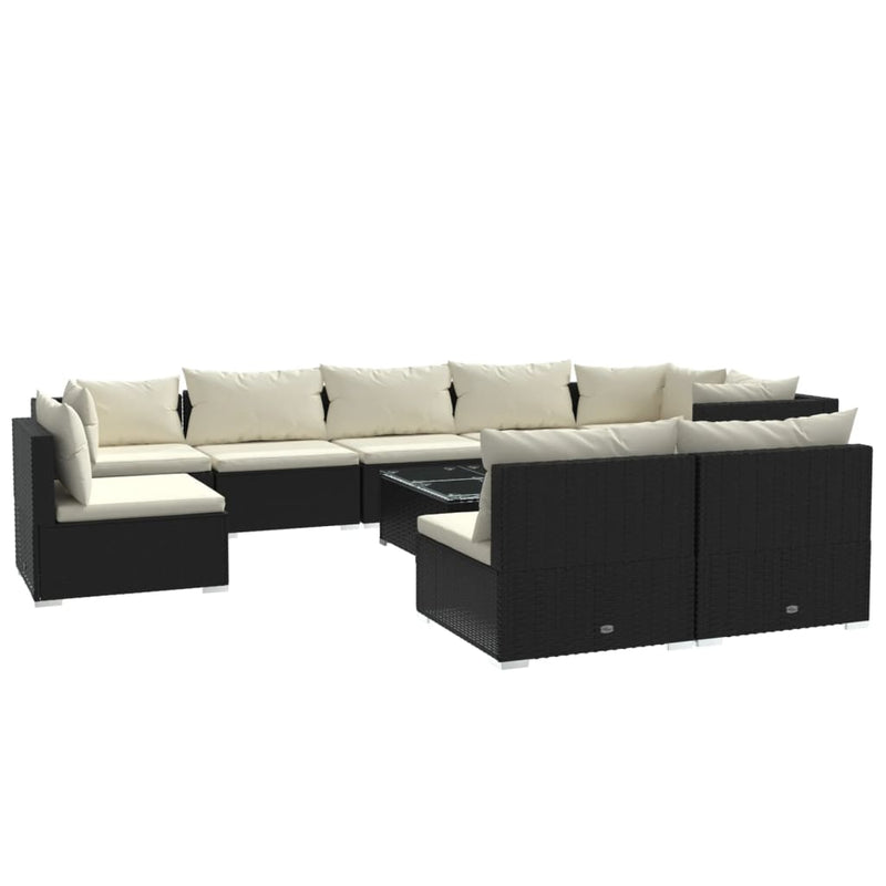 10 Piece Garden Lounge Set with Cushions Poly Rattan Black Payday Deals