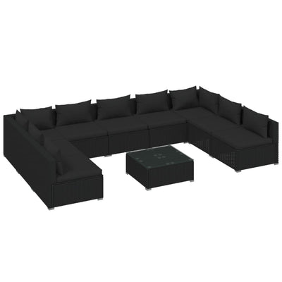10 Piece Garden Lounge Set with Cushions Poly Rattan Black Payday Deals