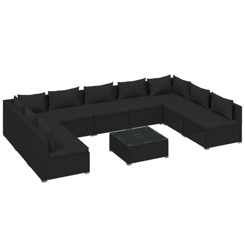 10 Piece Garden Lounge Set with Cushions Poly Rattan Black Payday Deals