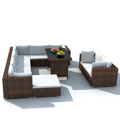 10 Piece Garden Lounge Set with Cushions Poly Rattan Brown Payday Deals