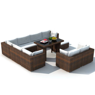 10 Piece Garden Lounge Set with Cushions Poly Rattan Brown Payday Deals