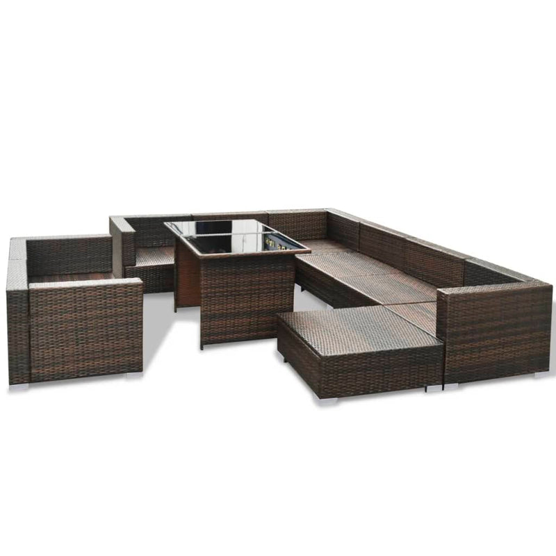 10 Piece Garden Lounge Set with Cushions Poly Rattan Brown Payday Deals