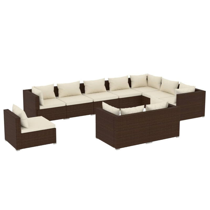 10 Piece Garden Lounge Set with Cushions Poly Rattan Brown Payday Deals