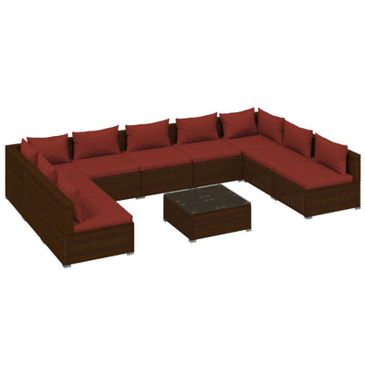 10 Piece Garden Lounge Set with Cushions Poly Rattan Brown Payday Deals