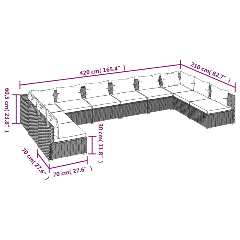 10 Piece Garden Lounge Set with Cushions Poly Rattan Brown Payday Deals