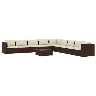 10 Piece Garden Lounge Set with Cushions Poly Rattan Brown Payday Deals