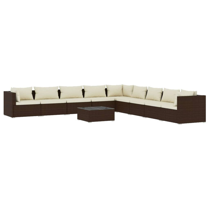 10 Piece Garden Lounge Set with Cushions Poly Rattan Brown Payday Deals