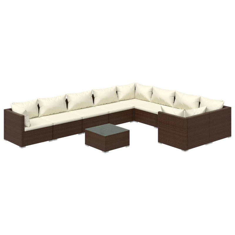 10 Piece Garden Lounge Set with Cushions Poly Rattan Brown Payday Deals