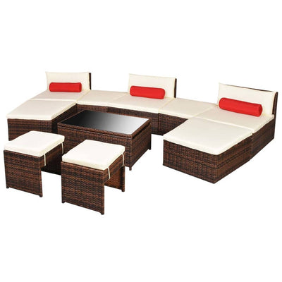 10 Piece Garden Lounge Set with Cushions Poly Rattan Brown Payday Deals