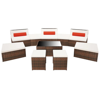 10 Piece Garden Lounge Set with Cushions Poly Rattan Brown Payday Deals