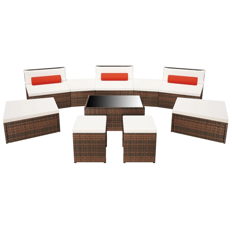 10 Piece Garden Lounge Set with Cushions Poly Rattan Brown Payday Deals