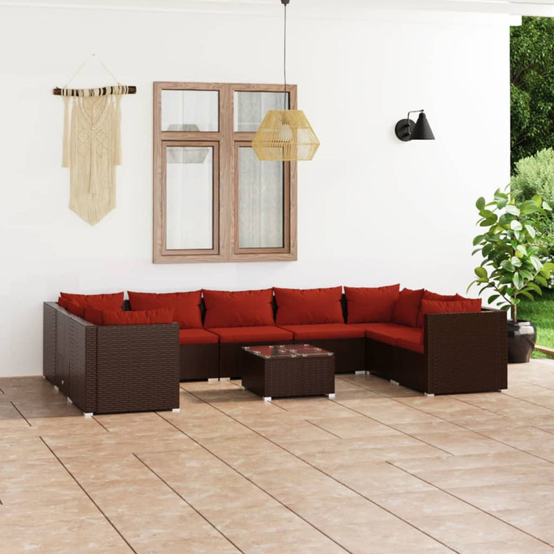 10 Piece Garden Lounge Set with Cushions Poly Rattan Brown Payday Deals